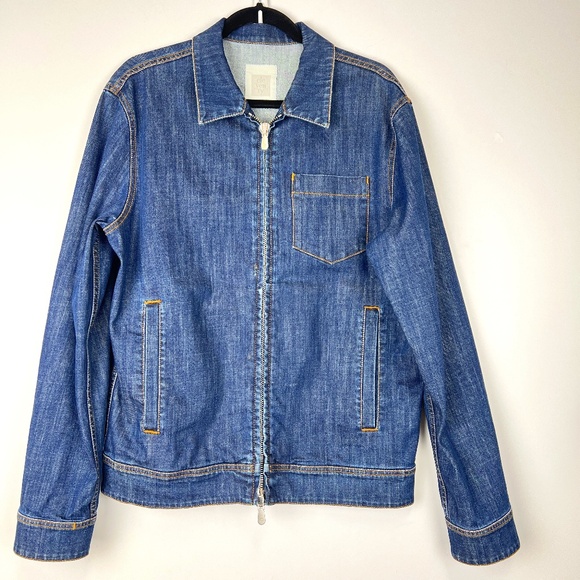 Eleventy Mens Solid Denim Blue Zip up Size L Jacket Coat $700 New - Picture 1 of 2